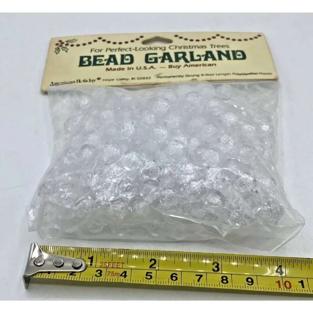 Vtg American Holiday Clear Bead Garland 8FT Polystyrene Plastic Christmas NIP